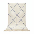 Handwoven Amazigh Beni Ourain Rug – Ivory Wool with Blue Diamond Pattern