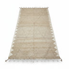 Sand & Ivory Geometric Moroccan Kilim – Handmade Flat-Weave Diamond Lattice Wool Rug