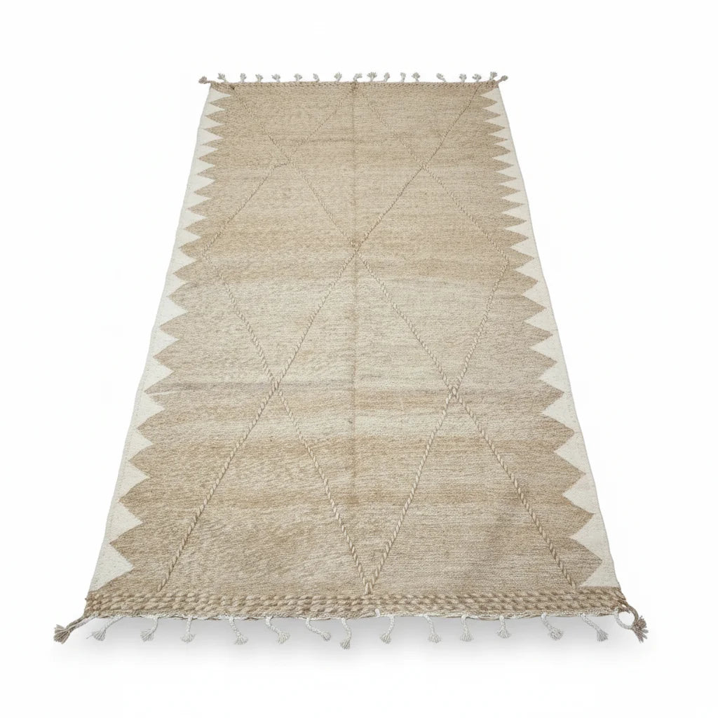 Sand & Ivory Geometric Moroccan Kilim – Handmade Flat-Weave Diamond Lattice Wool Rug