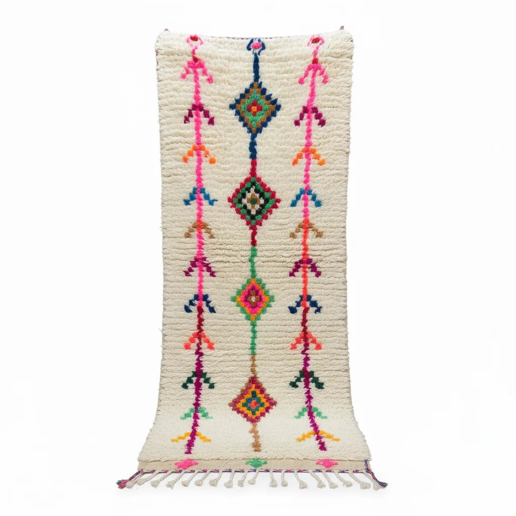 Rainbow Tribal Azilal Moroccan Runner – Handmade Multi-Color Diamond Wool Shag