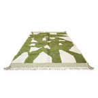 Modern Olive Green & Ivory Moroccan Wool Rug - Handmade Abstract Geometric Shag