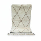 Earthy Brown Diamond Beni Ourain Rug – Handmade Organic Ivory Wool Shag