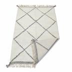 Classic Black Diamond Moroccan Beni Ourain Rug – Handmade Ivory Wool Shag