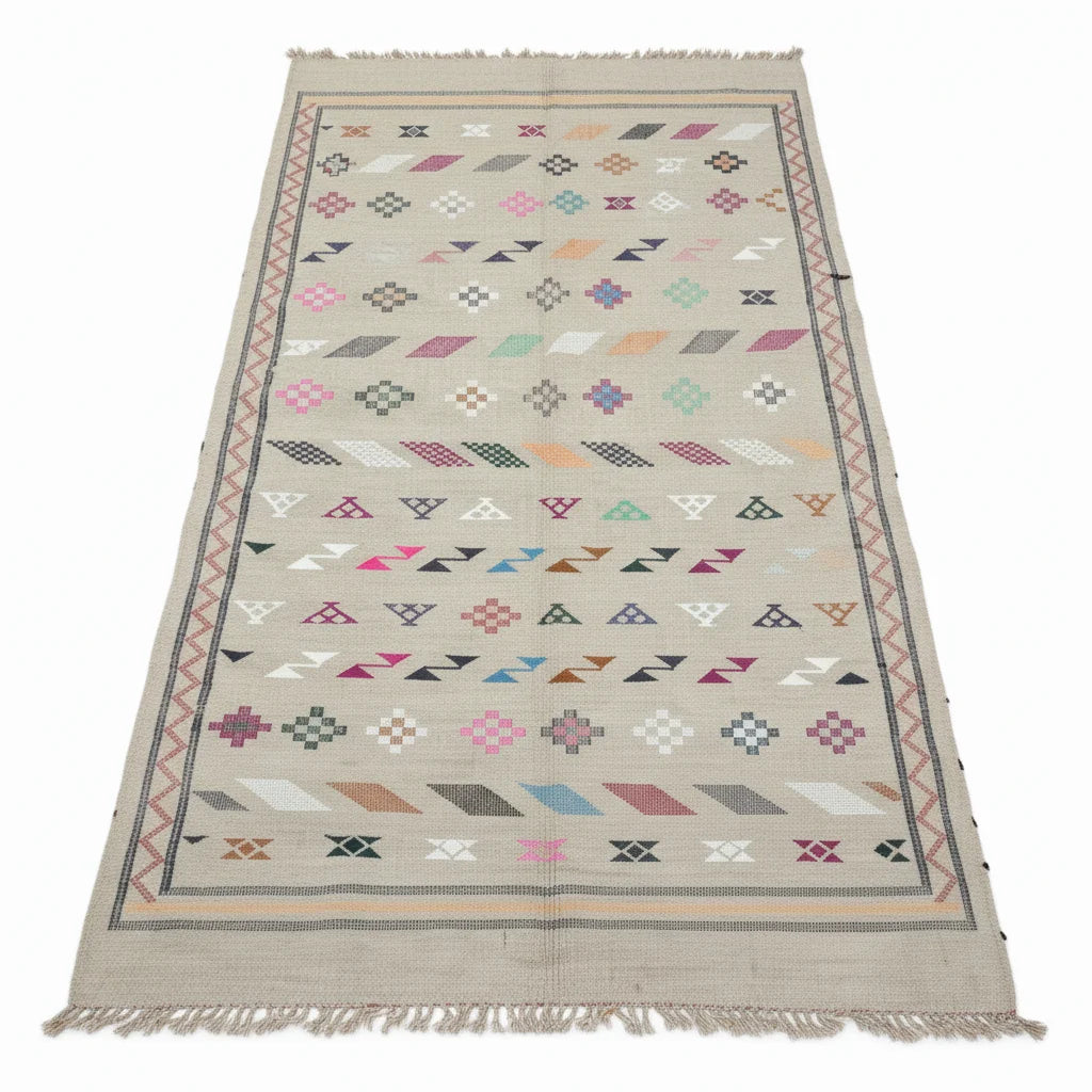 Rainbow Diamond Moroccan Kilim – Handmade Multi-Color Flat-Weave Tribal Wool Rug