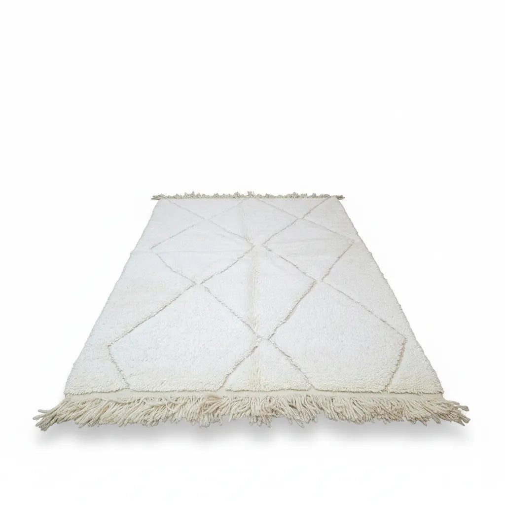 Classic Beni Ourain Amazigh Rug – Handwoven Ivory Moroccan Wool with Diamond Motifs