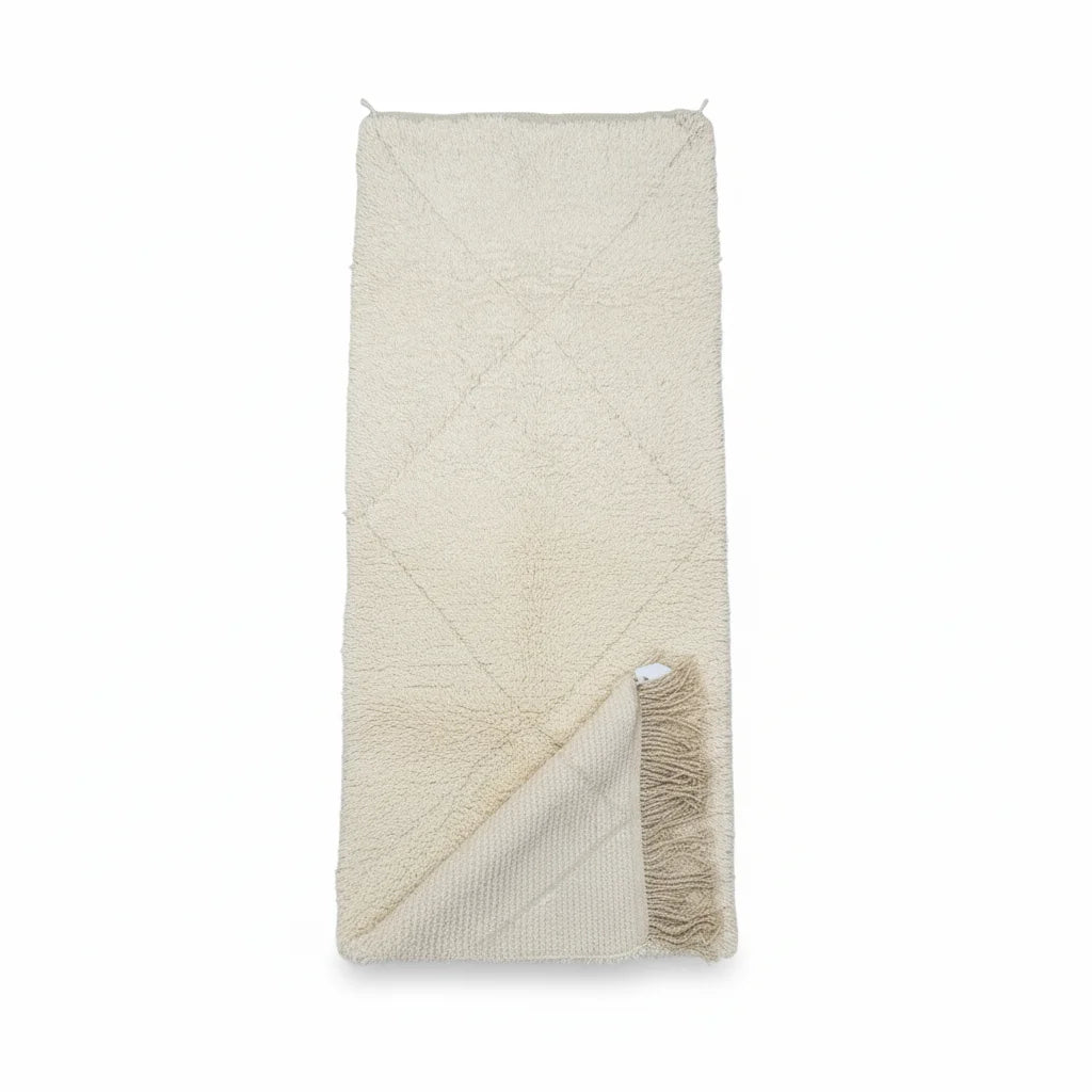 Tonal Ivory Beni Ourain Rug – Handmade Diamond Lattice Wool Shag