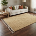Honey Gold Moroccan Beni Ourain Wool Rug – Minimalist Tonal Diamond Shag