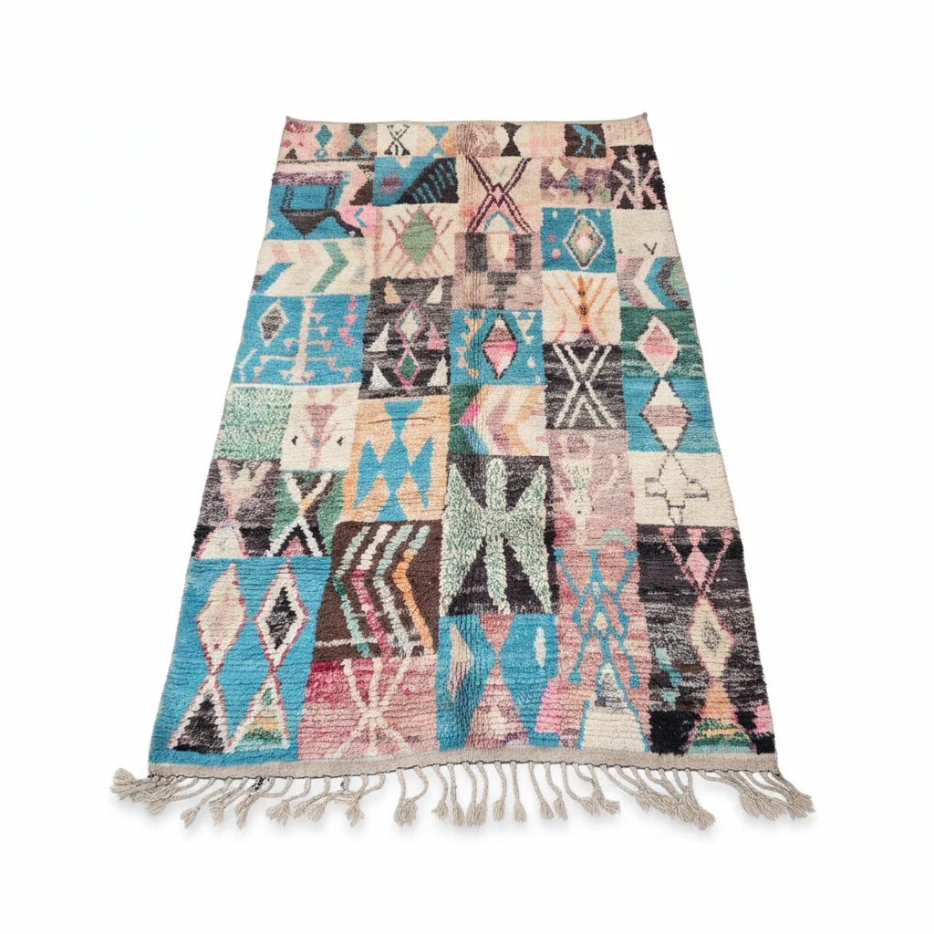 Colorful Handmade Moroccan Patchwork Rug - Eclectic Tribal Zanafi Wool Shag