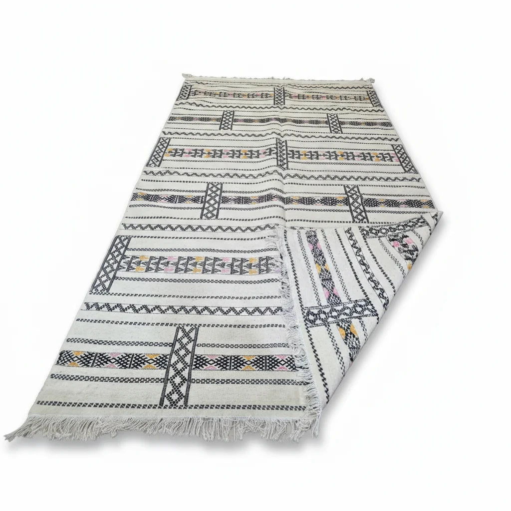 Tectonic Charcoal & Ivory Moroccan Kilim – Handmade Flat-Weave Geometric Wool Rug