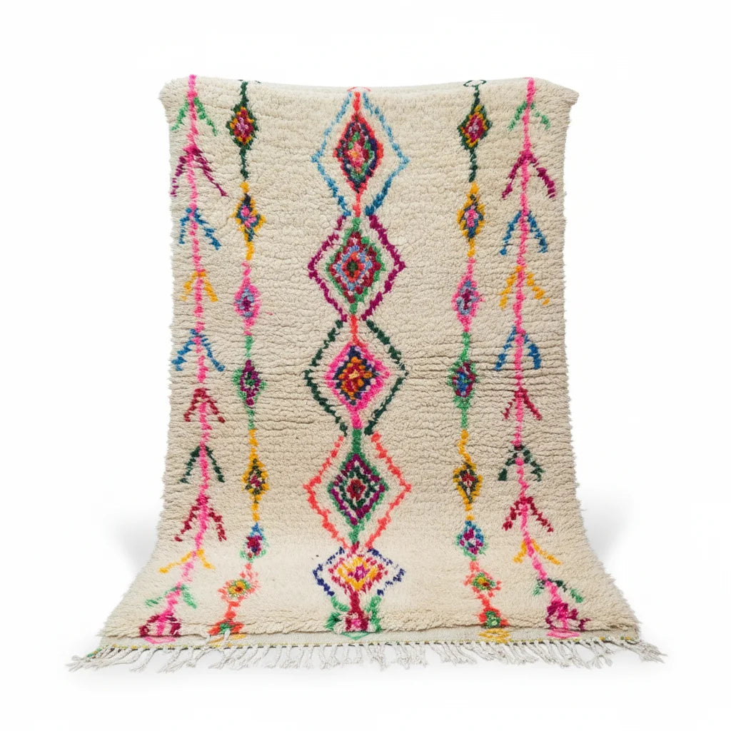 Rainbow Tribal Azilal Moroccan Rug – Handmade Multi-Color Diamond Wool Shag