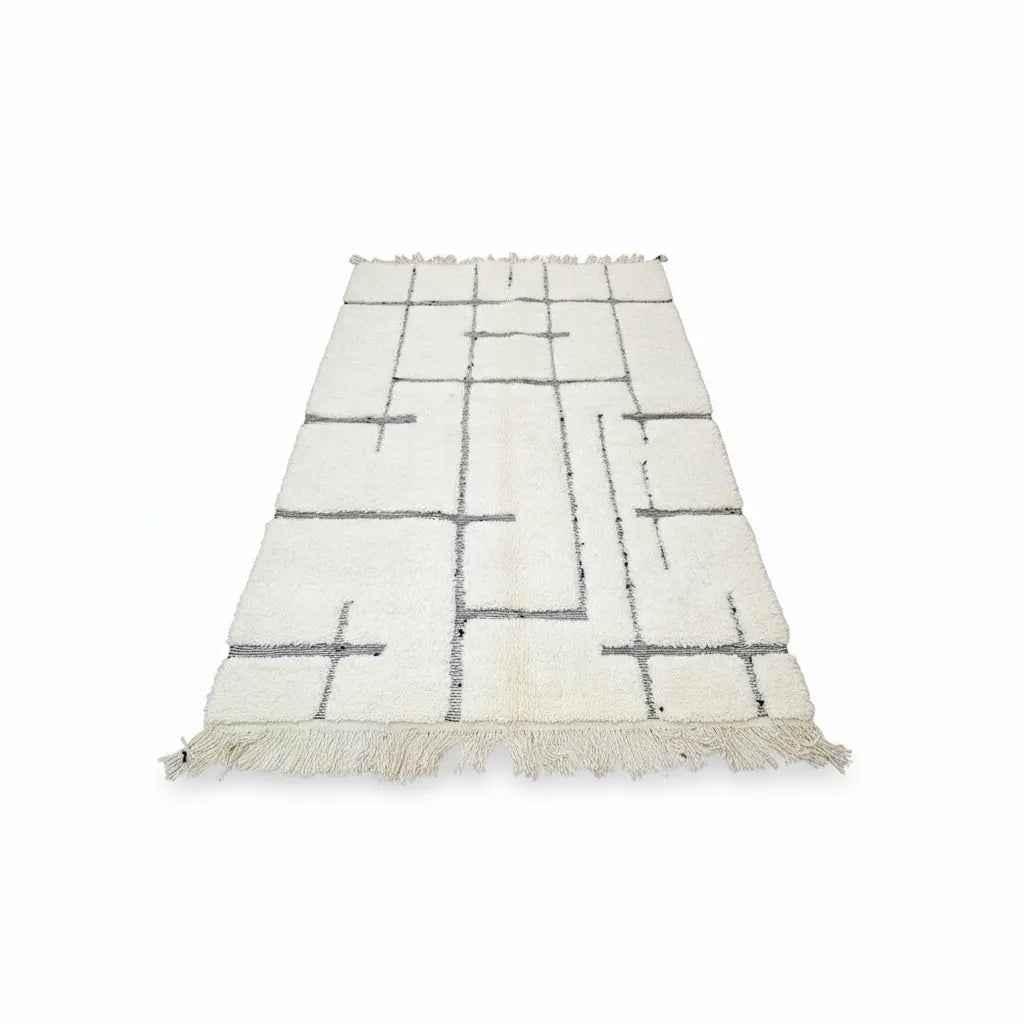 Beni Ourain Moroccan Rug – Ivory Wool with Abstract Black Lines