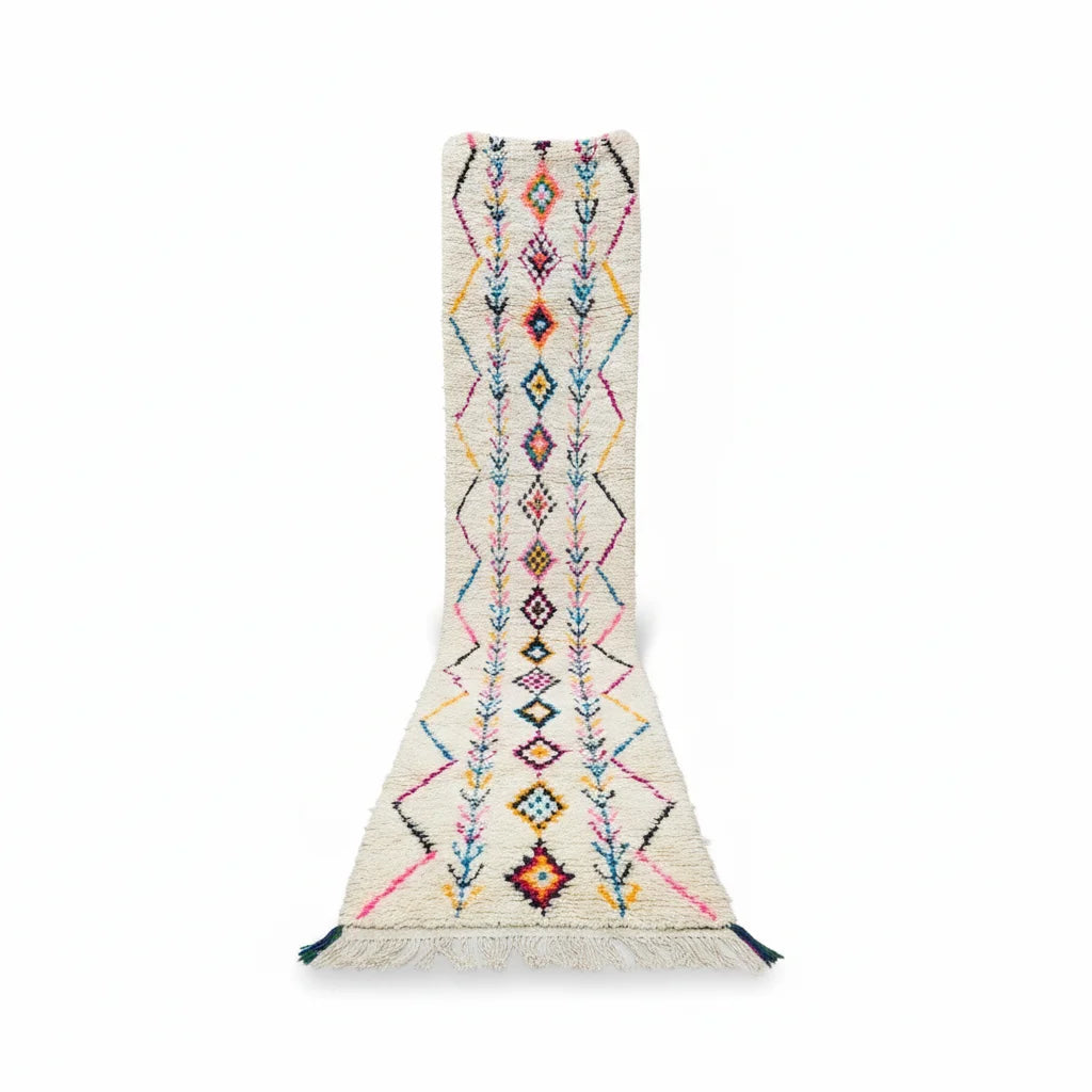 Rainbow Tribal Azilal Moroccan Runner – Handmade Multi-Color Geometric Wool Shag