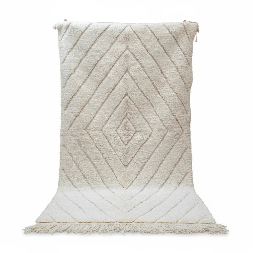 Tonal Ivory Beni Ourain Rug – Handmade Nested Diamond Moroccan Shag