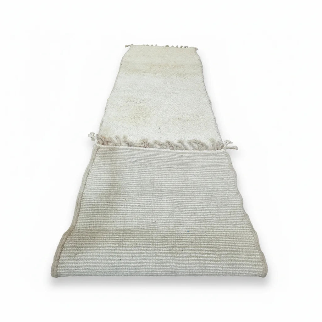 Pure Ivory Beni Ourain Runner – Handmade Solid Cream Moroccan Wool Shag