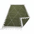 Olive Green Geometric Moroccan Kilim – Handmade Flat-Weave Diamond Lattice Wool Rug