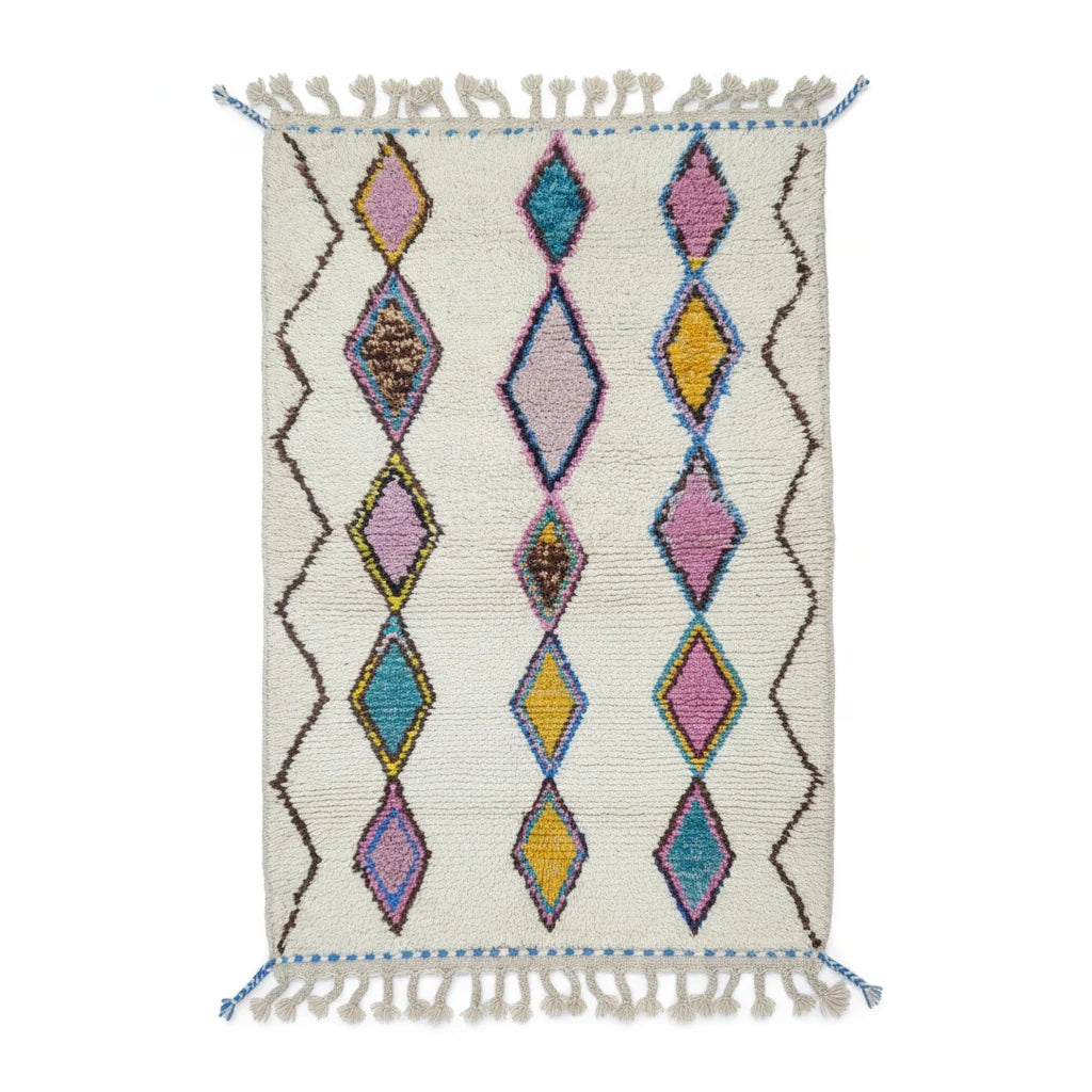 Rainbow Tribal Azilal Moroccan Rug – Handmade Multi-Color Diamond Wool Shag