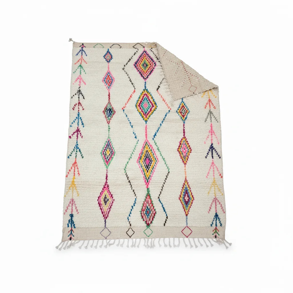 Authentic Moroccan Azilal Wool Rug - Rainbow Tribal Diamond Lattice Shag