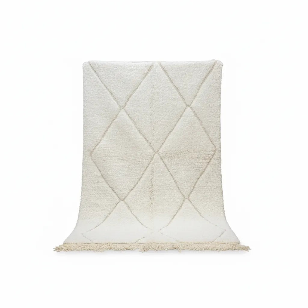 Classic Beni Ourain Amazigh Rug – Handwoven Ivory Moroccan Wool with Diamond Motifs