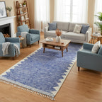 Royal Blue Geometric Moroccan Kilim – Handmade Flat-Weave Diamond Lattice Wool Rug