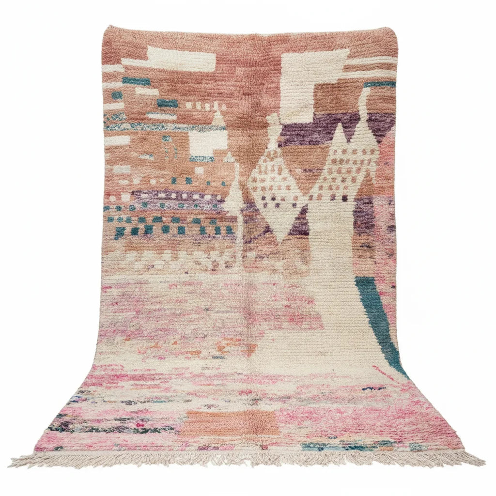 Abstract Pastel Moroccan Azilal Wool Rug – Handmade Watercolor Tribal Shag