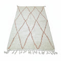 Handmade Moroccan Beni Ourain Wool Rug - White & Burnt Orange Diamond Shag
