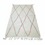 Handmade Moroccan Beni Ourain Wool Rug - White & Burnt Orange Diamond Shag