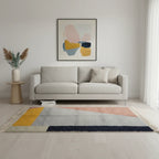 Abstract Geometric Moroccan Azilal Rug – Handmade Multi-Color Patchwork Wool Shag