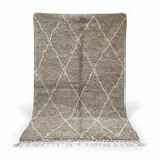 Sand-Toned Moroccan Beni Ourain Rug – Handmade Ivory Diamond Shag