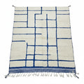 Modern Blue Grid Moroccan Beni Ourain Rug – Handmade Geometric Wool Shag