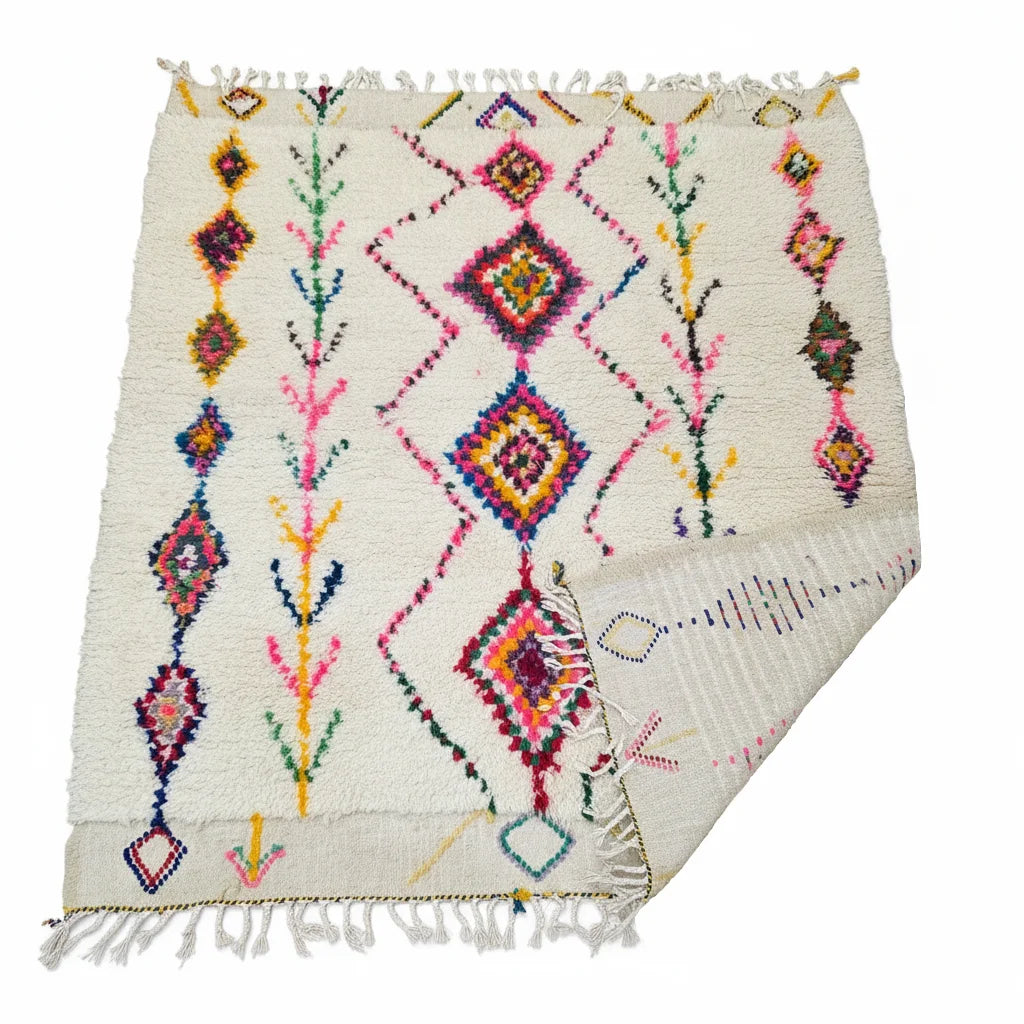 Colorful Handmade Moroccan Azilal Wool Rug - Rainbow Tribal Diamond Shag