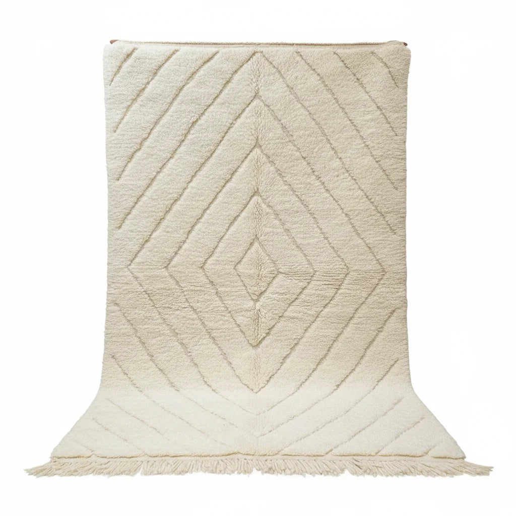 Diamond Path Beni Ourain Rug – Handwoven Ivory Moroccan Wool