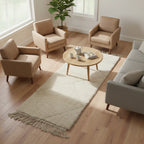 Tonal Ivory Beni Ourain Rug – Handmade Diamond Lattice Wool Shag