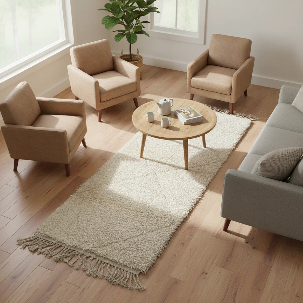 Tonal Ivory Beni Ourain Rug – Handmade Diamond Lattice Wool Shag