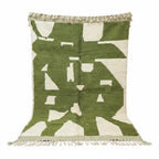 Modern Olive Green & Ivory Moroccan Wool Rug - Handmade Abstract Geometric Shag