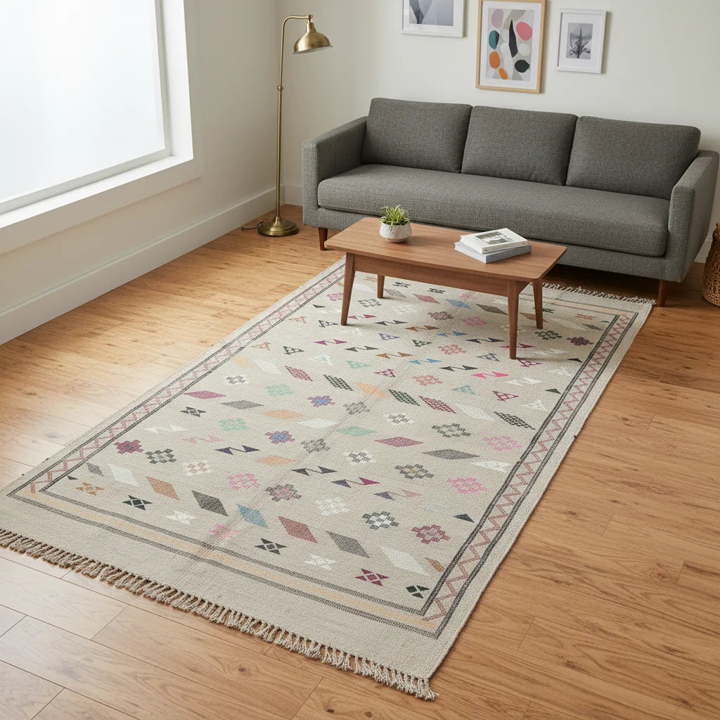 Rainbow Diamond Moroccan Kilim – Handmade Multi-Color Flat-Weave Tribal Wool Rug