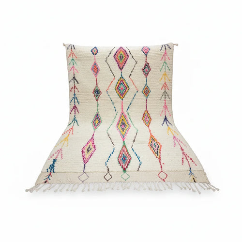 Authentic Moroccan Azilal Wool Rug - Rainbow Tribal Diamond Lattice Shag