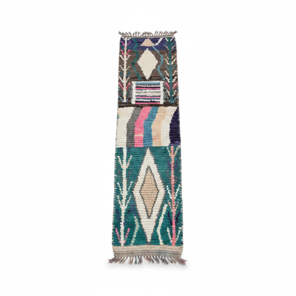 Vibrant Tribal Moroccan Azilal Runner – Handmade Multi-Color Narrative Gallery Rug