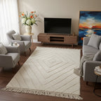 Tonal Ivory Beni Ourain Rug – Handmade Nested Diamond Moroccan Shag