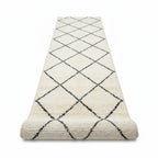 Classic Beni Ourain Moroccan Runner – Handmade Black Diamond Wool Shag