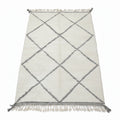 Classic Black Diamond Moroccan Beni Ourain Rug – Handmade Ivory Wool Shag