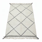 Classic Black Diamond Moroccan Beni Ourain Rug – Handmade Ivory Wool Shag