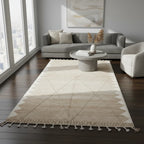 Sand & Ivory Geometric Moroccan Kilim – Handmade Flat-Weave Diamond Lattice Wool Rug