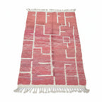 Modern Terracotta Pink & Ivory Moroccan Mrirt Rug – Handmade Abstract Geometric Shag