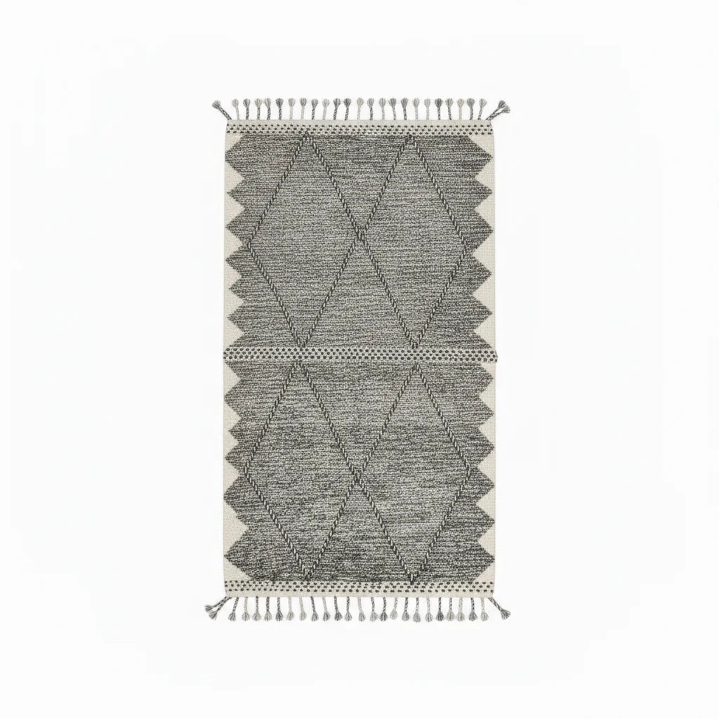 Tonal Ivory Beni Ourain Runner – Handmade Minimalist Diamond Lattice Wool Shag
