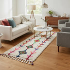 Rainbow Tribal Azilal Moroccan Runner – Handmade Multi-Color Diamond Wool Shag