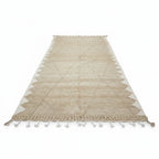 Sand & Ivory Geometric Moroccan Kilim – Handmade Flat-Weave Diamond Lattice Wool Rug