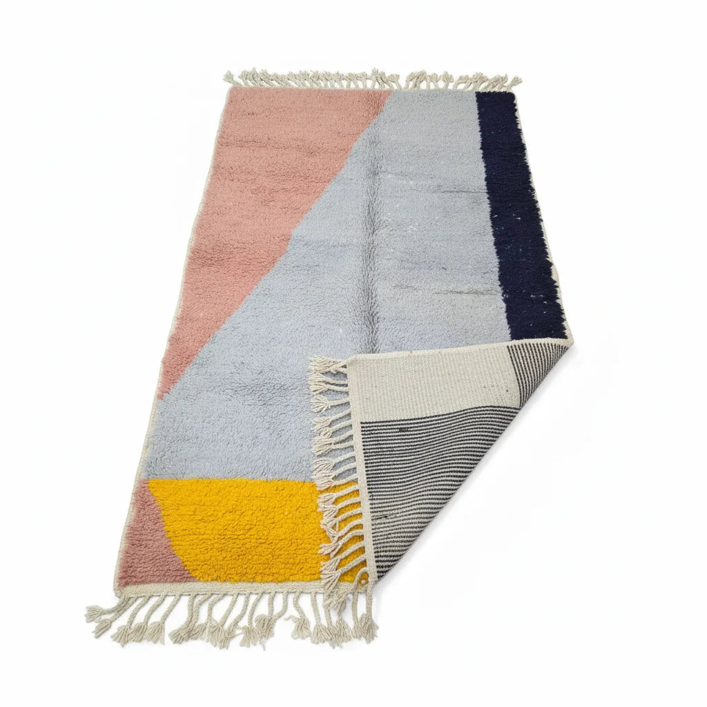 Abstract Geometric Moroccan Azilal Rug – Handmade Multi-Color Patchwork Wool Shag