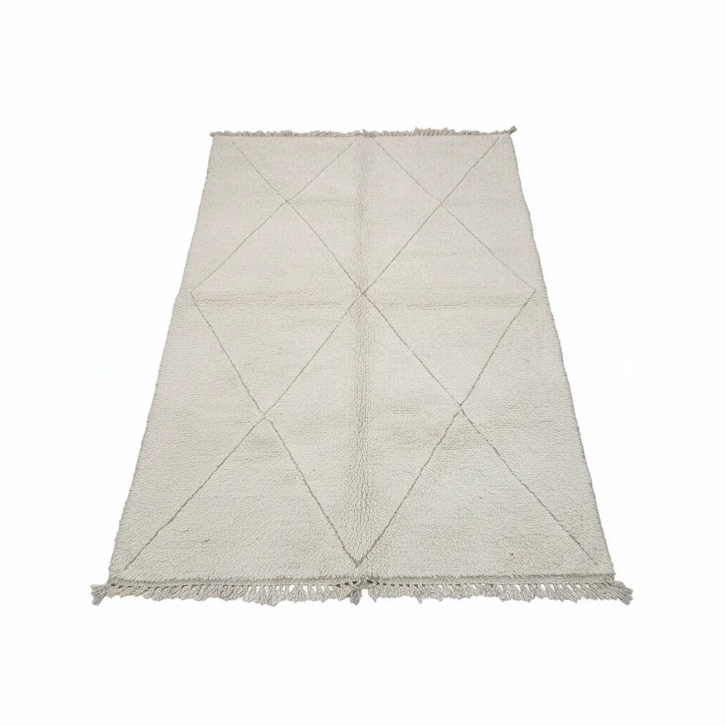 Tonal Ivory Beni Ourain Rug – Handmade Two Line Diamond Wool Shag