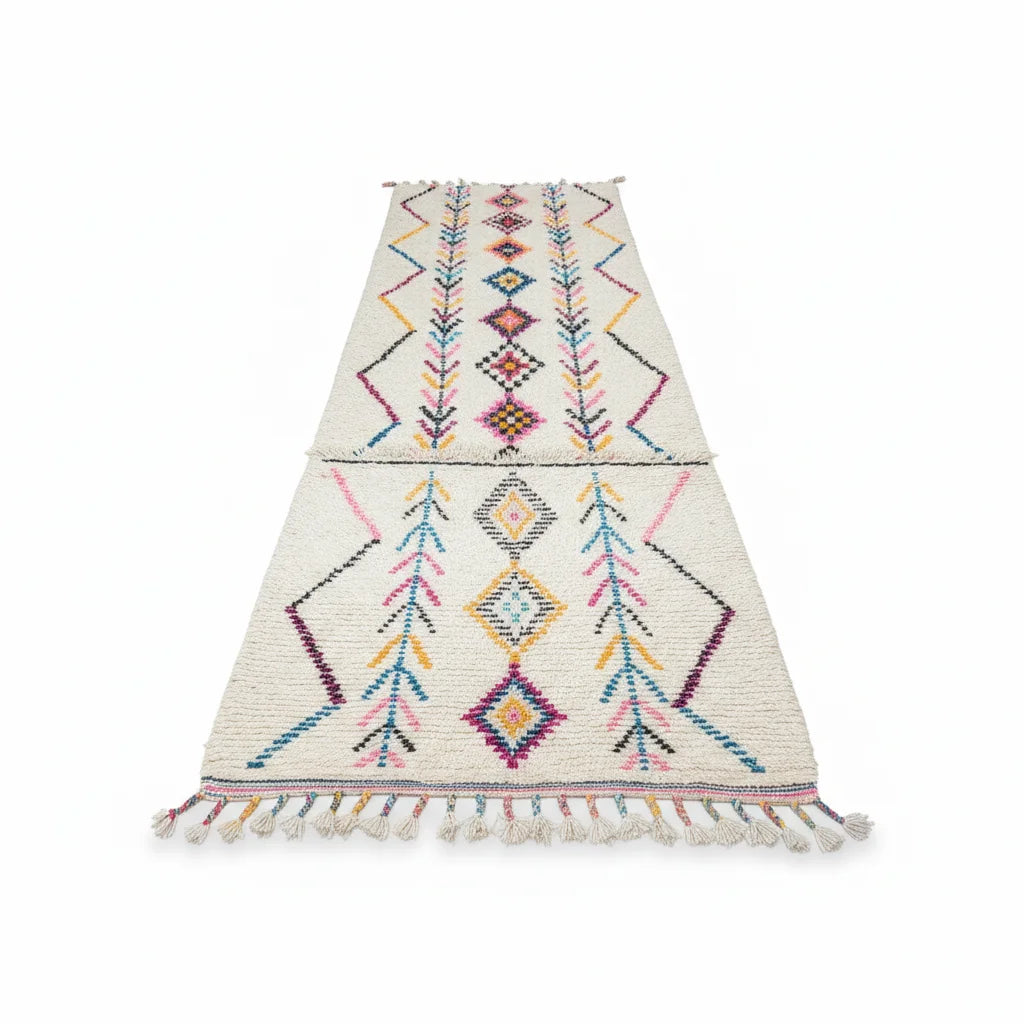 Rainbow Tribal Azilal Moroccan Runner – Handmade Multi-Color Geometric Wool Shag