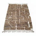 Modern Chocolate Brown & Ivory Moroccan Mrirt Rug - Handmade Abstract Block Shag